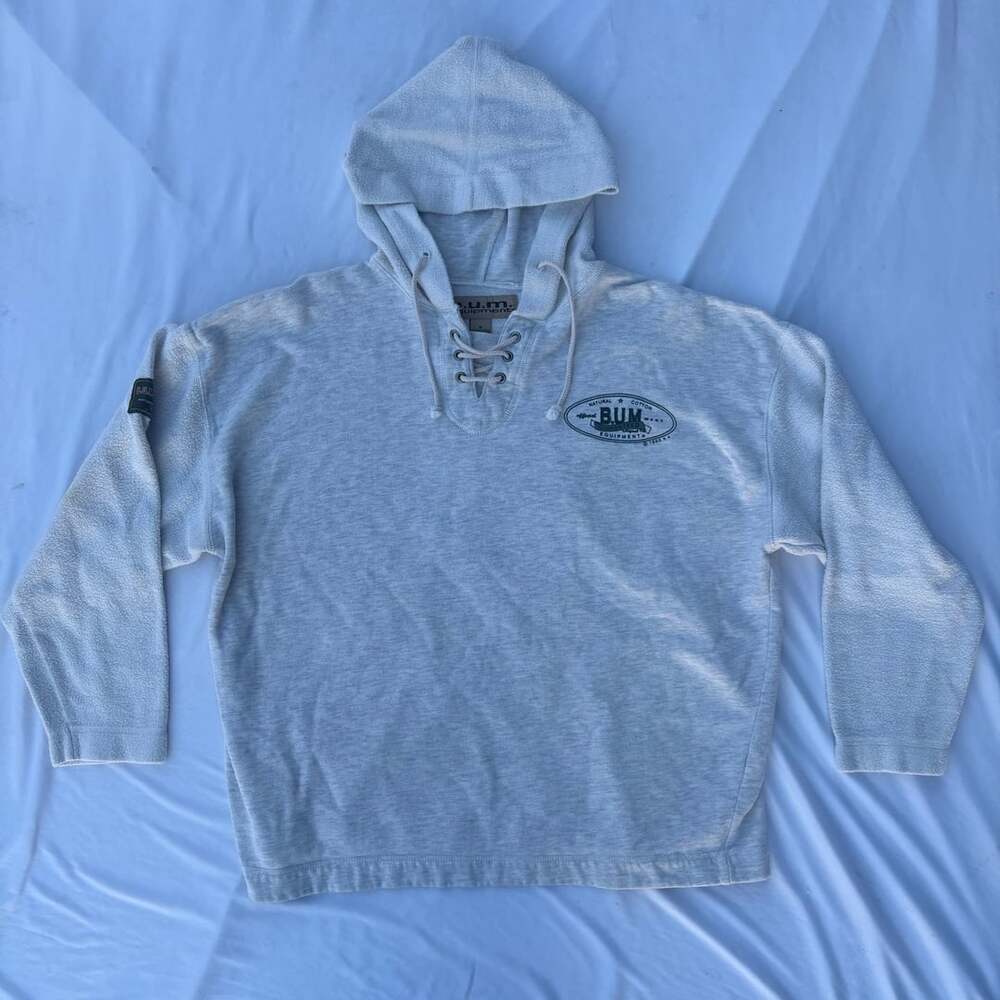 VTG 1993 BUM Equipment Lace Up Hoodie Sweatshirt Size M Gray 90s Retro